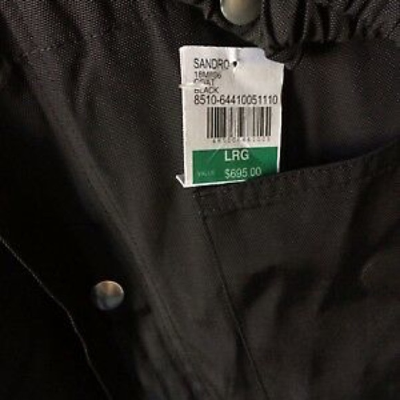 Sandro Paris Jacket Black Hooded Raincoat L NWT - Picture 8 of 8